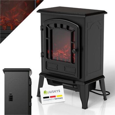 Juskys Elektrokamin 2000 W – Schwarz, elektrischer Standkamin, Flammeneffekt & Heizfunktion, 2 Heizstufen & Thermostat mit Sicherheitsabschaltung