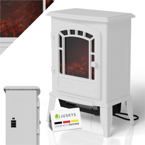 Juskys Elektrokamin 2000 W – Weiß, elektrischer Standkamin, Flammeneffekt & Heizfunktion, 2 Heizstufen & Thermostat mit Sicherheitsabschaltung