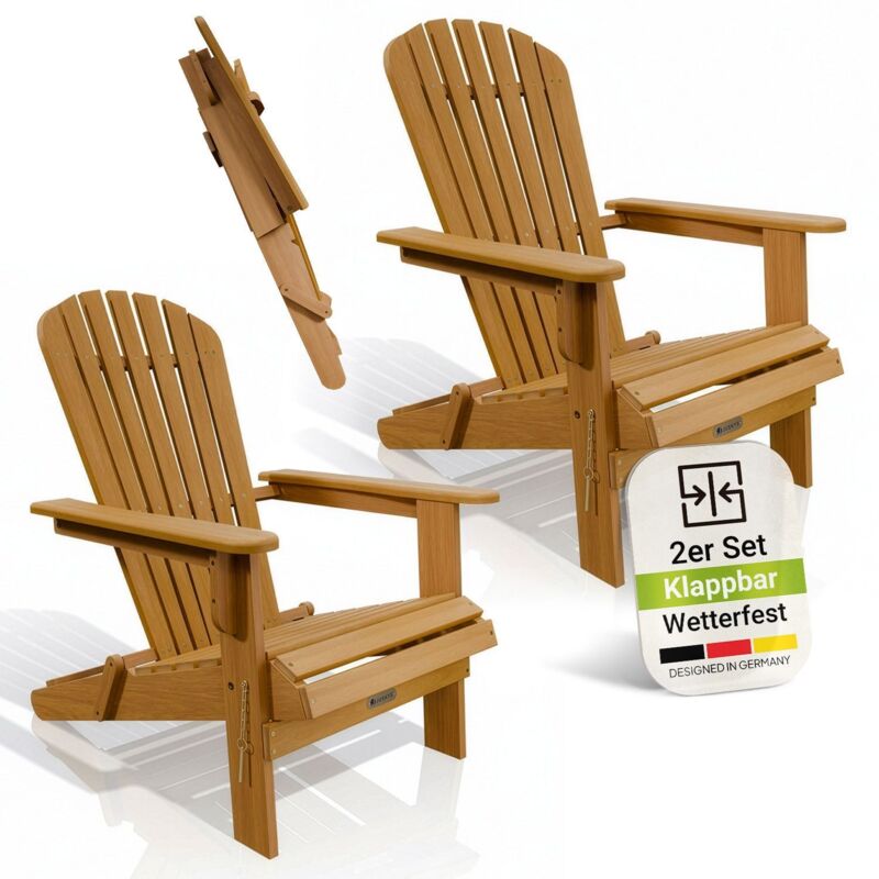 Juskys® Garten Liegestuhl Korfu 2er Set – Aus Akazienholz, Klappbar, 85x69x94 Cm, Natur, Geölt, Gartenstuhl, Sonnenliege