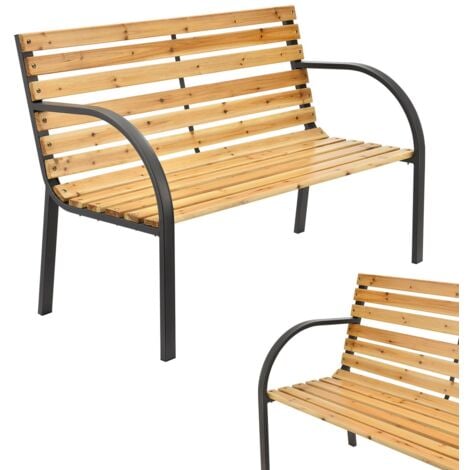 Juskys Gartenbank Modena – 2-Sitzer Holzbank mit Armlehnen & Rückenlehne – wetterfeste Sitzbank 120x62x82 cm - Bank mit Seitenelementen aus Stahl