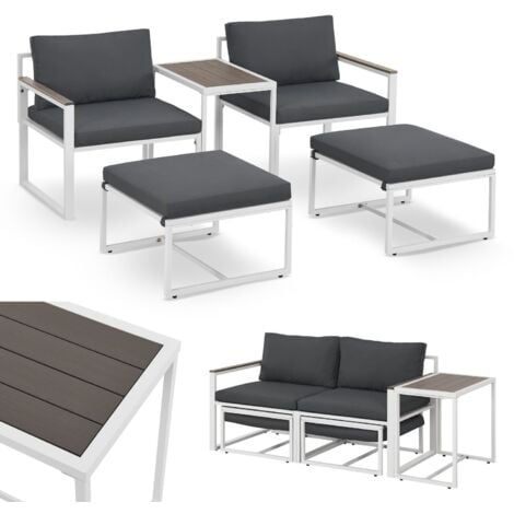 Juskys Gartenmöbel Sofa Set 5-teilig Bari mit Tisch & Polster - Metall Gartenlounge - Balkonmöbel klein - Outdoor Möbel Balkon Garten - Lounge Grau