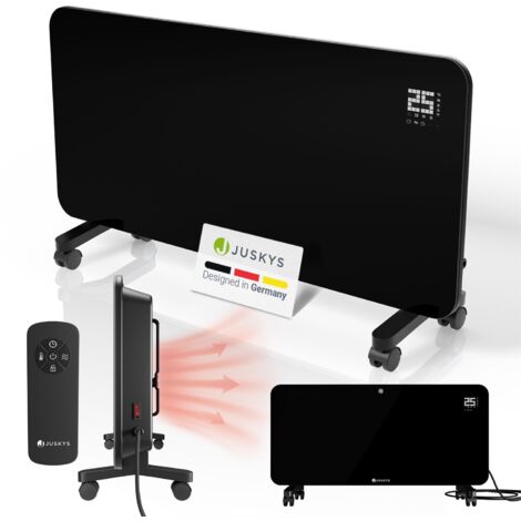 Juskys Glasheizung 2000W Glasheizung, Elektroheizung, App-Steuerung, LED-Display, Timer, Wand- & Standgerät mit Fernbedienung