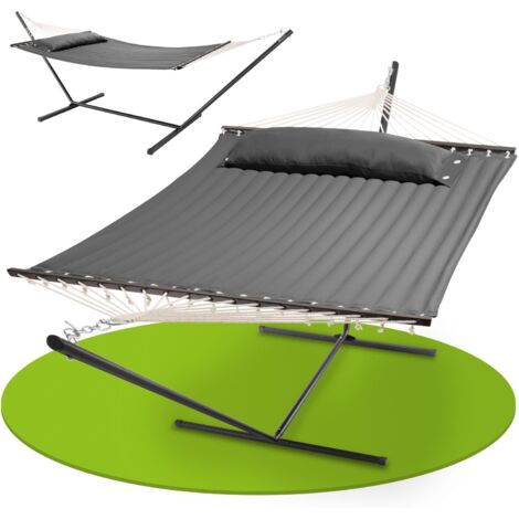 Juskys Hängematte Cata mit Gestell und Kissen - Outdoor Doppelhängematte für 2 Personen - doppel Hängemattengestell bis 200kg belastbar - Anthrazit