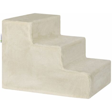 Juskys Haustiertreppe Hundetreppe 36 cm - Treppe 3 Stufen Plüsch-Bezug waschbar - Katzentreppe Hunderampe für Bett, Sofa, Couch und Auto - Bezug Beige