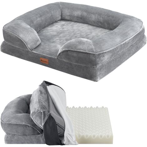 Juskys Hundebett Sheena M - 72 x 60 x 17 cm - orthopädisch, waschbar & rutschfest – Hundesofa flauschig Hunde Grau – Haustierbett Hundesofa