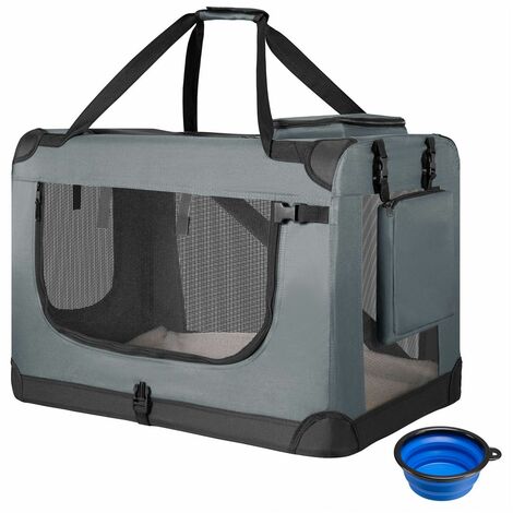Juskys Hundetransportbox Lassie XL (grau) faltbar - 58 x 82 x 58 cm - Hundebox mit Decke, Tasche & Griffen – Stoff Autotransportbox für Hunde
