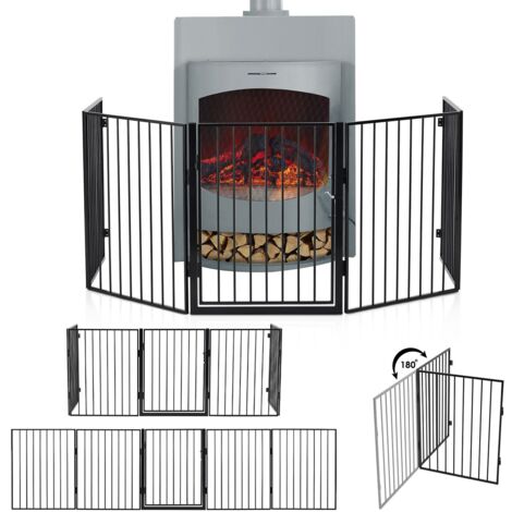 Juskys Metall Kaminschutzgitter 300 x 76 cm klappbar – Schutzgitter für Tiere – 5 Elemente inkl. Tür – Laufgitter Absperrgitter Tiergitter
