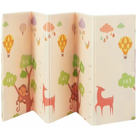 Juskys Kinder Spielmatte Jakob 180x200 cm Tiere - XXL Matte für Babys - Schaumstoff Spielteppich faltbar, soft & wendbar - Boden - Krabbelmatte Beige