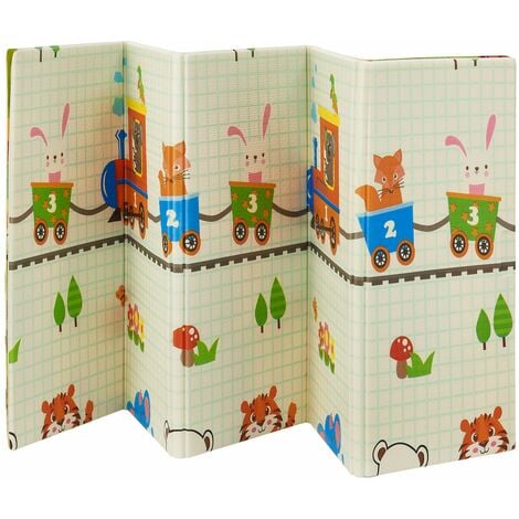 Juskys Kinder Spielmatte Toni 180x200 cm Tiere - XXL Matte für Babys - Schaumstoff Spielteppich faltbar, soft & wendbar - Boden - Krabbelmatte Grün