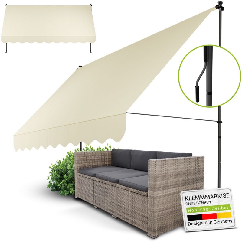 Klemmmarkise Kapstadt - Höhenverstellbar, Montage Ohne Bohren, Wasserabweisend, Uv-beständig, Senkrecht & Diagonal - 350x120 Cm, Beige - Juskys