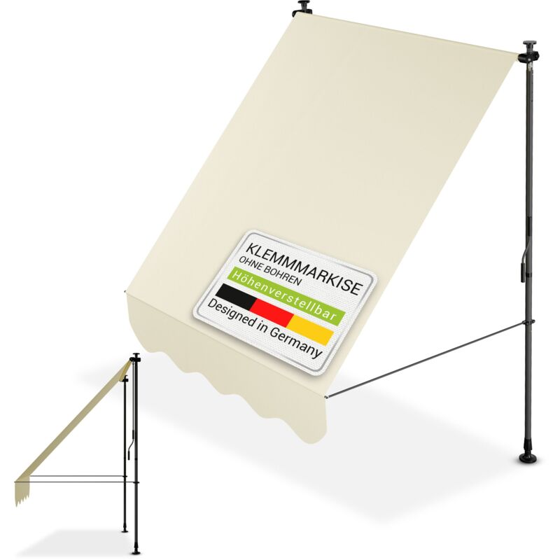 Juskys Klemmmarkise Kapstadt - Höhenverstellbar, Montage Ohne Bohren, Wasserabweisend, Uv-beständig, Senkrecht & Diagonal - 150x120 Cm, Beige