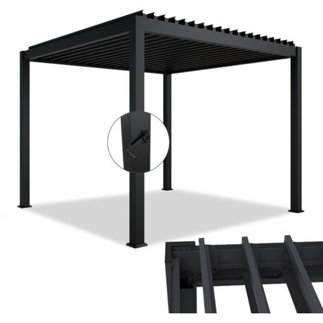 Juskys Lamellendach Tahiti - Stahl Pergola - Terrassenüberdachung stabil & wetterfest - Überdachung für Garten & Terrasse - 3x3 m in Anthrazit