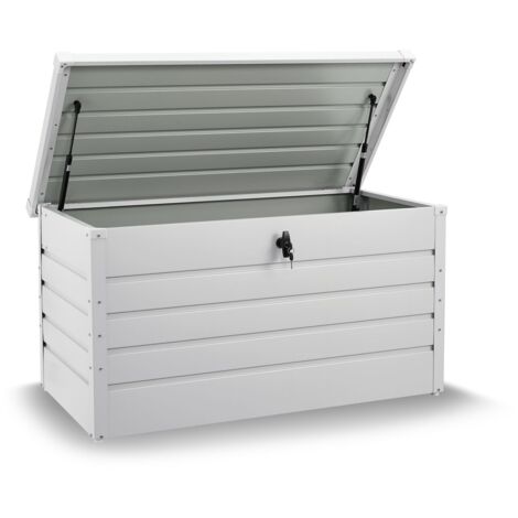 Juskys Metall Aufbewahrungsbox Limani 380 Liter - Outdoor Box - wasserdicht, abschließbar - Gartenbox, Auflagenbox, Kissenbox für Garten Weiß