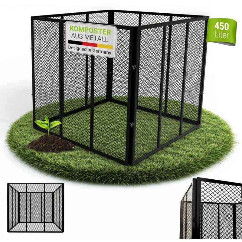 Metall Komposter 450 L, Gitterkomposter Mit Stecksystem, Rostfrei, Ideal Für Gartenabfälle & Küchenreste, Verzinkter Stahl – Schwarz - Juskys