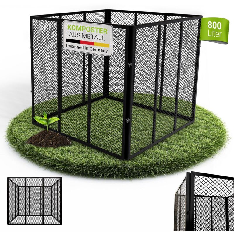 Metall Komposter 800 L, Gitterkomposter Mit Stecksystem, Rostfrei, Ideal Für Gartenabfälle & Küchenreste, Verzinkter Stahl – Schwarz - Juskys