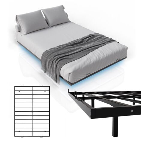 Juskys Metallbett Palamos 140x200 cm mit Lattenrost & LED Beleuchtung - Schwebebett minimalistisch & modern - Jugendbett, Bettgestell, Bett - Schwarz