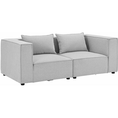 Juskys modulares Sofa Domas S - Couch für Wohnzimmer - 2 Sitzer mit Armlehnen & Kissen - 130 kg belastbar pro Sitz - Möbel Garnitur Stoff Hellgrau