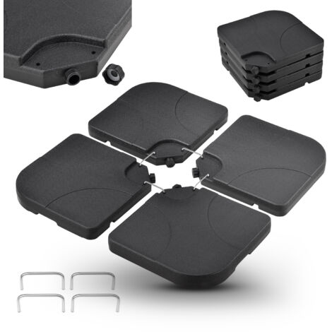 Juskys Poids pour parasol lot de 4 quad pour support de parasol pouvant être rempli avec 60 litres d'eau ou 80 kg de sable, support de parasol en plastique HDPE