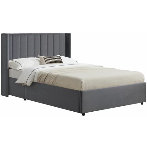 Juskys Polsterbett Savona 140x200 cm - Bett mit Stauraum, Lattenrost, Samt-Bezug - Bettgestell aus Holz, bis 250 kg, großes Kopfteil - Dunkelgrau