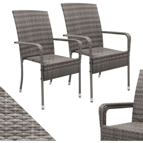 Juskys Polyrattan Gartenstühle Yoro 2er Set - mit Armlehnen & Rückenlehne - 2 Stühle stapelbar - Rattan Stuhl Garten - Grau-meliert