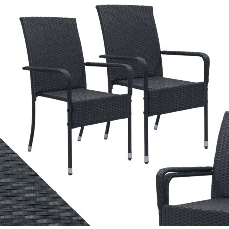 Juskys Polyrattan Gartenstühle Yoro 2er Set - mit Armlehnen & Rückenlehne - 2 Stühle stapelbar - Rattan Stuhl Garten - Stapelstuhl Schwarz
