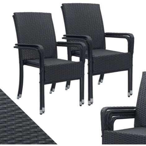 Juskys Polyrattan Gartenstühle Yoro 4er Set - mit Armlehnen & Rückenlehne - 4 Stühle stapelbar - Rattan Stuhl Garten - Stapelstuhl Schwarz