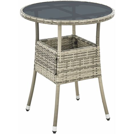 Juskys Polyrattan Gartentisch Yoro wetterfest - Balkontisch Ø 60 cm rund - Rattan Beistelltisch mit Glasplatte - kleiner Tisch für Balkon - Grau