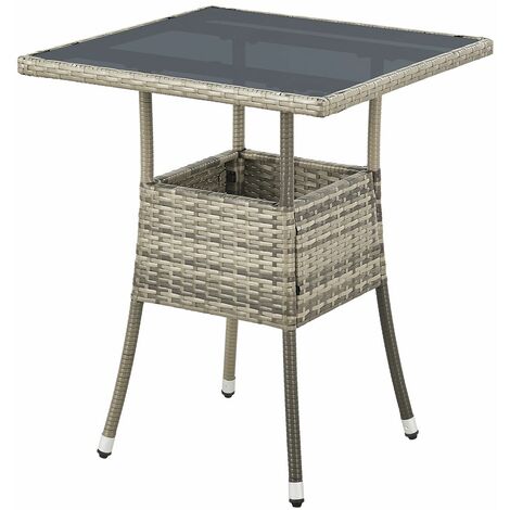 Juskys Polyrattan Gartentisch Yoro wetterfest - Balkontisch 60x60 cm eckig - Rattan Beistelltisch mit Glasplatte - kleiner Tisch für Balkon - Grau