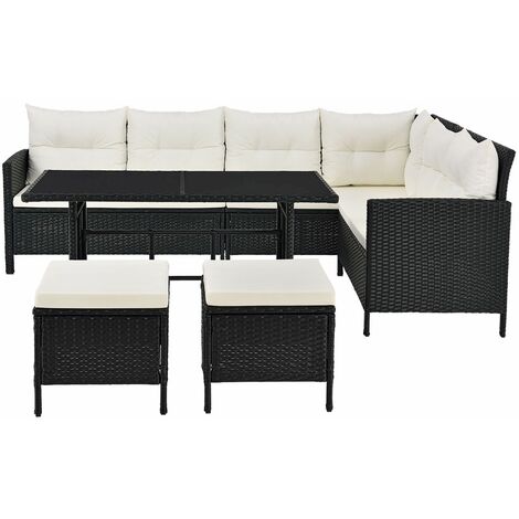 Juskys Polyrattan Lounge Manacor - wetterfest - Gartenmöbel Set mit Sofa, Tisch & 2 Hockern | Sitzgruppe für Garten, Terrasse & Balkon