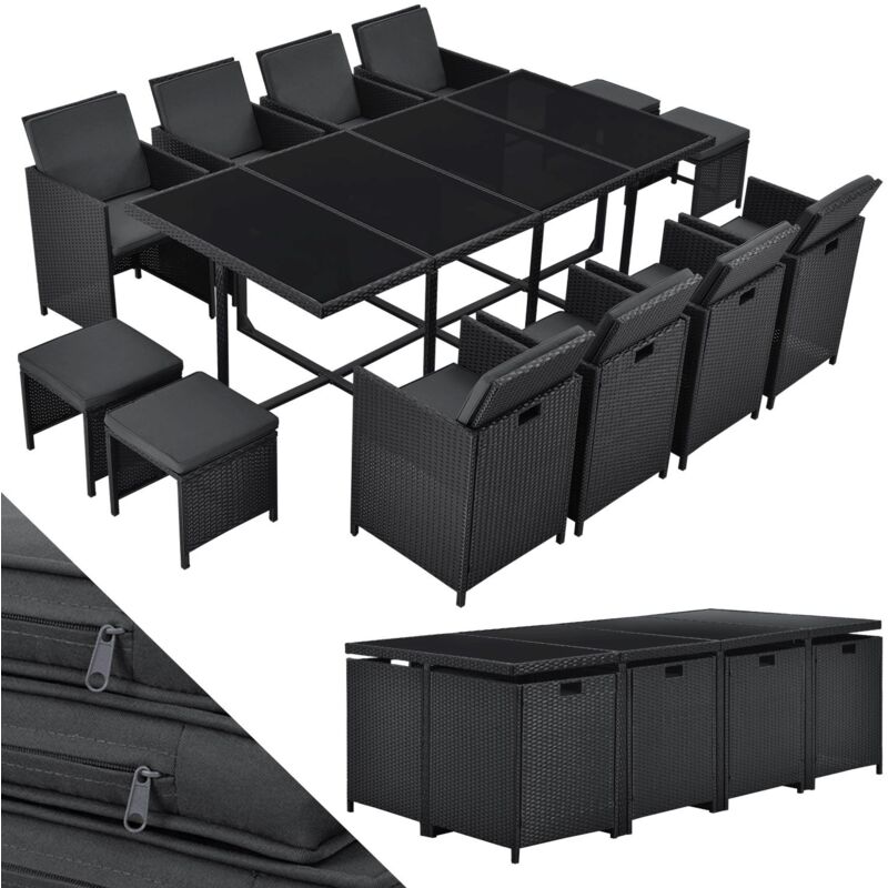 Polyrattan Sitzgruppe Baracoa XXL 13-teilig – Gartenmöbel Set mit 8 x Stühle, 4 Hocker & Tisch für Garten & Terrasse – wetterfest & stapelbar - Juskys