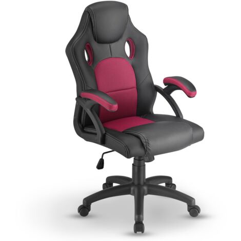 Juskys Racing Schreibtischstuhl Montreal - ergonomisch, höhenverstellbar & gepolstert, bis 120 kg - Bürostuhl Drehstuhl PC Gaming Stuhl - bordeaux