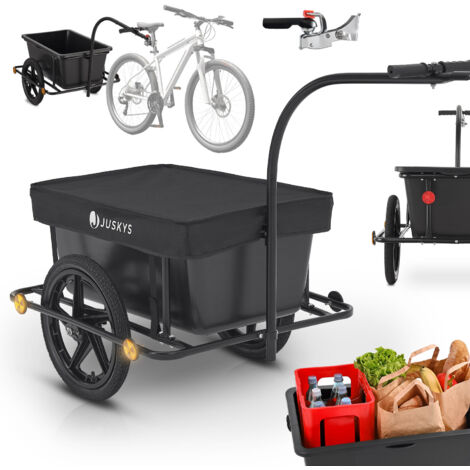 Juskys remorque pour vélo 90 litres - Remorque de chargement avec attelage et timon - Remorque pour vélo 40 kg de charge utile - Remorque de transport avec bâche