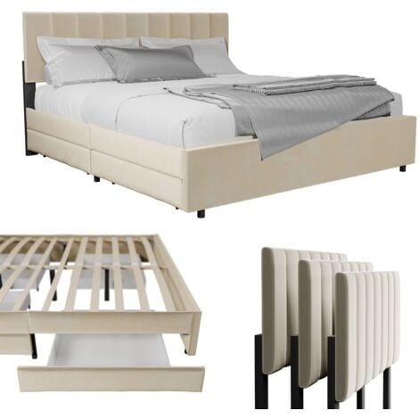 JUSKYS 180x200 cm mit Lattenrost & Schubladen - modernes Bett - Kopfteil höhenverstellbar - Jugendbett - Doppelbett Beige