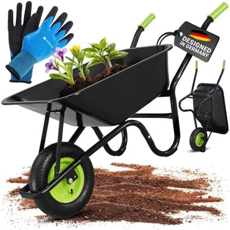 Juskys Schubkarre Garden - 100 Liter Volumen - 210 kg - Luftreifen mit Metall Felge - Wanne verzinkt - Garten Karre Schiebkarre Transportkarre Schwarz