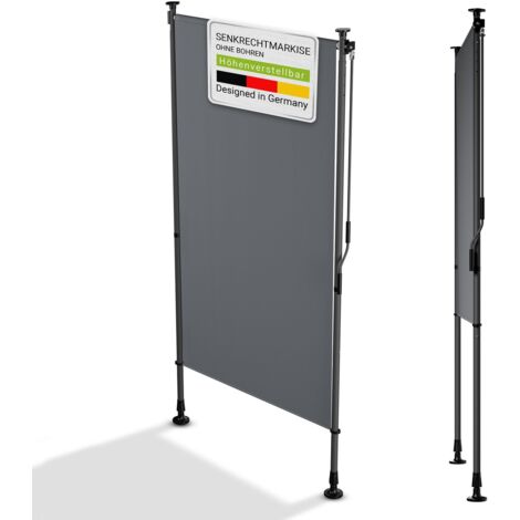 Juskys Senkrechtmarkise Barbados - Sonnen- & Sichtschutz, ausziehbar, Klemmmarkise ohne Bohren, wetterfest, wasserabweisend - 100x310 cm, Grau