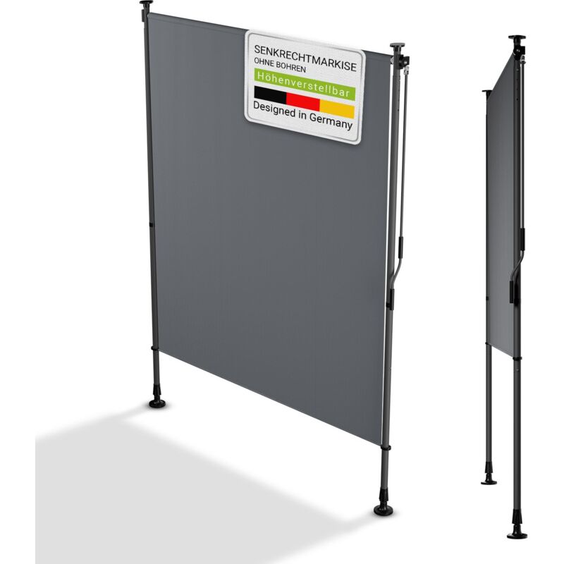 Juskys Senkrechtmarkise Barbados - Sonnen- & Sichtschutz, Ausziehbar, Klemmmarkise Ohne Bohren, Wetterfest, Wasserabweisend - 150x310 Cm, Grau