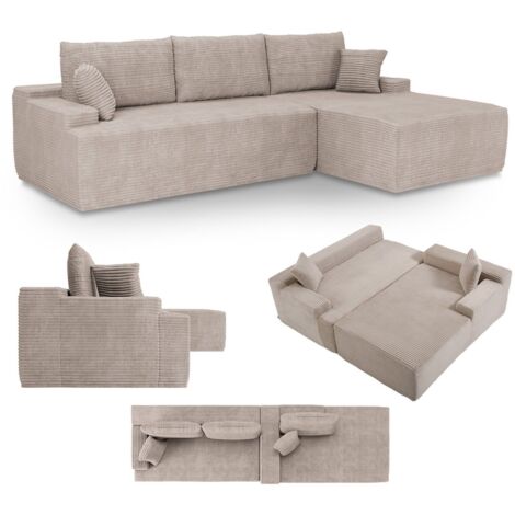 Juskys Sofa Coredo - modernes Cord Sofa mit Ottomane rechts, gemütliche Couch mit Schaumstoffpolsterung, Cordbezug & Kissen, modular - Taupe