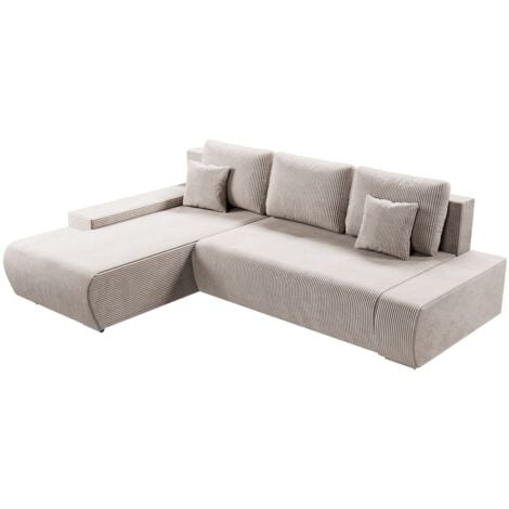 JUSKYS Links mit Schlaffunktion - Stoff Couch L Form für Wohnzimmer, bequem, ausziehbar - Schlafsofa Ecksofa Eckcouch Schlafcouch Beige