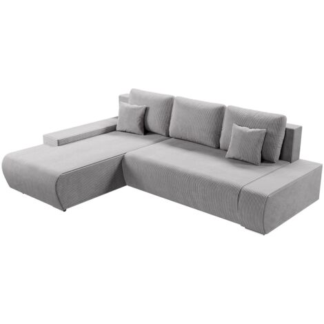 Juskys Sofa Iseo Links mit Schlaffunktion - Stoff Couch L Form für Wohnzimmer, bequem, ausziehbar - Schlafsofa Ecksofa Eckcouch Schlafcouch Hellgrau