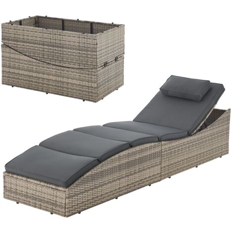 Juskys Sonnenliege Lamia klappbar - Polyrattan Gartenliege mit Auflage, Kopfteil verstellbar, 160 kg belastbar - Garten Balkon Outdoor Liege Grau