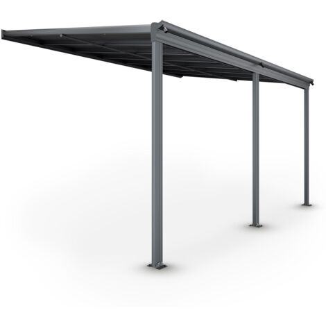 Juskys Terrassenüberdachung Borneo – Aluminium Terrassendach mit Doppelstegplatten Sonnenschutz Pergola Überdachung für Terrassen 4x3 m Anthrazit