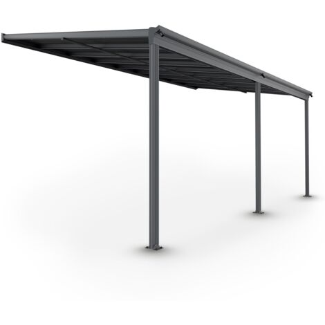 Juskys Terrassenüberdachung Borneo – Aluminium Terrassendach mit Doppelstegplatten Sonnenschutz Pergola Überdachung für Terrassen 5,5 x 3 m Dunkelgrau