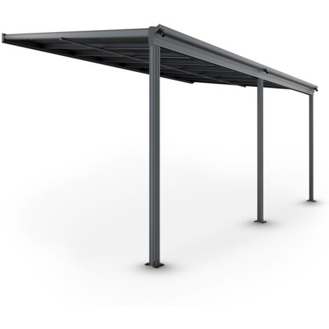 Juskys Terrassenüberdachung Borneo – Aluminium Terrassendach mit Doppelstegplatten Sonnenschutz Pergola Überdachung für Terrassen 5x3 m Dunkelgrau