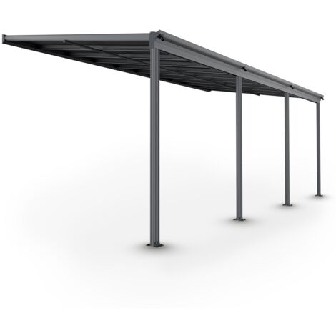 Juskys Terrassenüberdachung Borneo – Aluminium Terrassendach mit Doppelstegplatten Sonnenschutz Pergola Überdachung für Terrassen 6x3 m Anthrazit