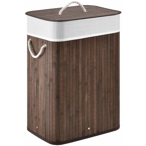Juskys Bambus Wäschekorb Wäschesammler Wäschebox Curly mit Wäschesack und Tragegriffen – 72 Liter / 100 Liter in Natur, Braun oder Grau