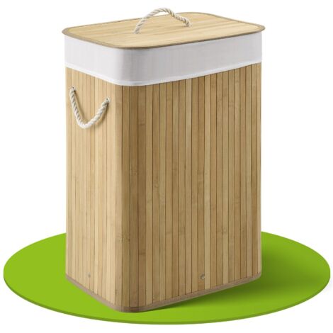 Juskys Wäschekorb Curly mit Deckel – Wäschesammler Bambus – Stoff Wäschesack herausnehmbar & waschbar – Wäschetonne mit Griffen – 72 Liter – natur