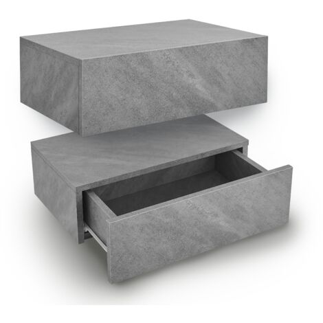 Juskys Wandregal Nachttisch hängend 2er Set Holz 46x30x15 cm BTH - 1 Schublade & Ablage pro Nachtkommode - Wandmontage - Nachtschrank