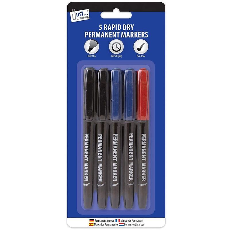 Permanent Marker (Pack of 5) (One Size) (Black/Blue/Red) - Black/Blue/Red - Just Stationery