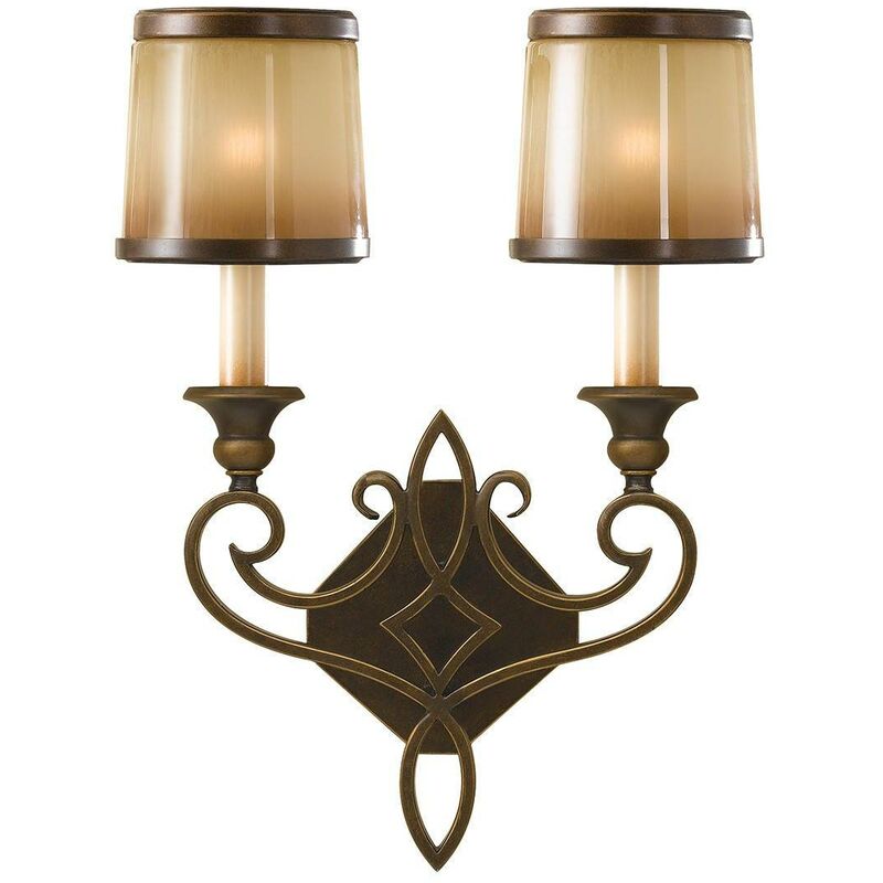 Elstead Lighting - Elstead Justine - 2 Light Indoor Candle Wall Light Bronze with Oak Glass Shades, E14
