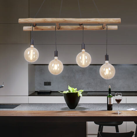 JustLight 4er Pendelleuchte Edgar schwarz-holz 120 x 30 cm E27 60 W Pendelleuchte